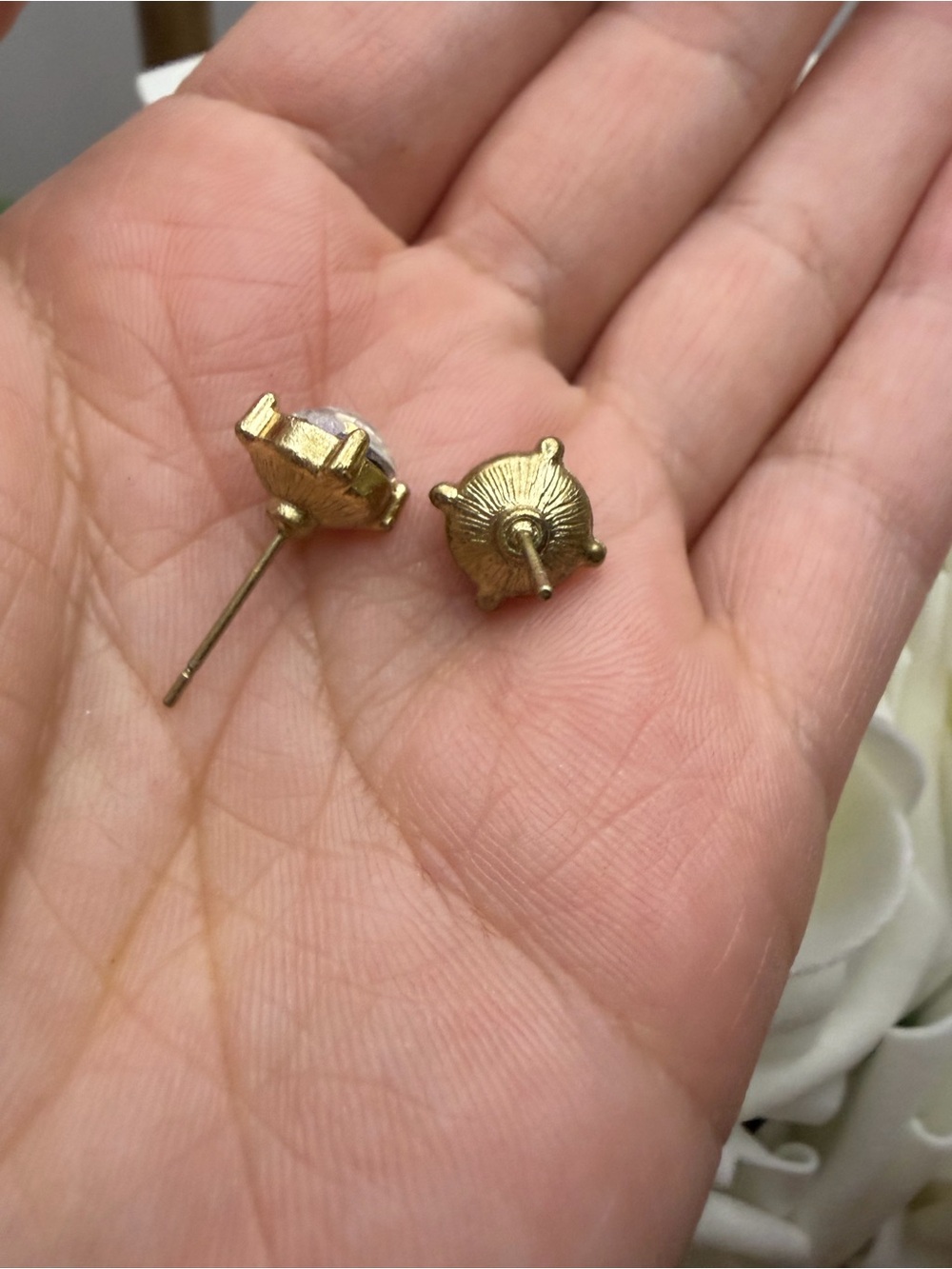 Aurora Crystal Stud Earrings in Iridescent Pink and White - Gold Tone - Picture 3 of 5